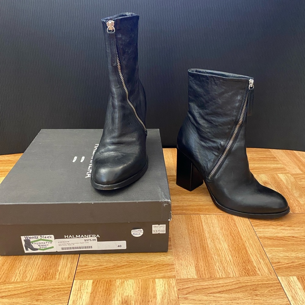 Halmanera Women's Black Leather Ankle Booties